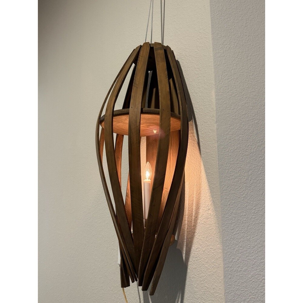 VTG 1950 bentwood pendant Wall light with a barrel Shaped Shade Curved Slats